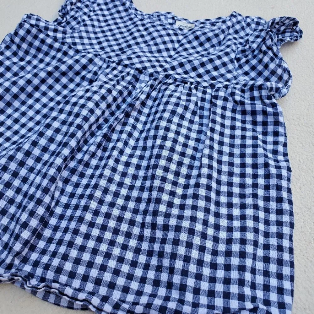OshKosh B'Gosh navy and white buffalo plaid cap sleeve babydoll shirt Size 4T
